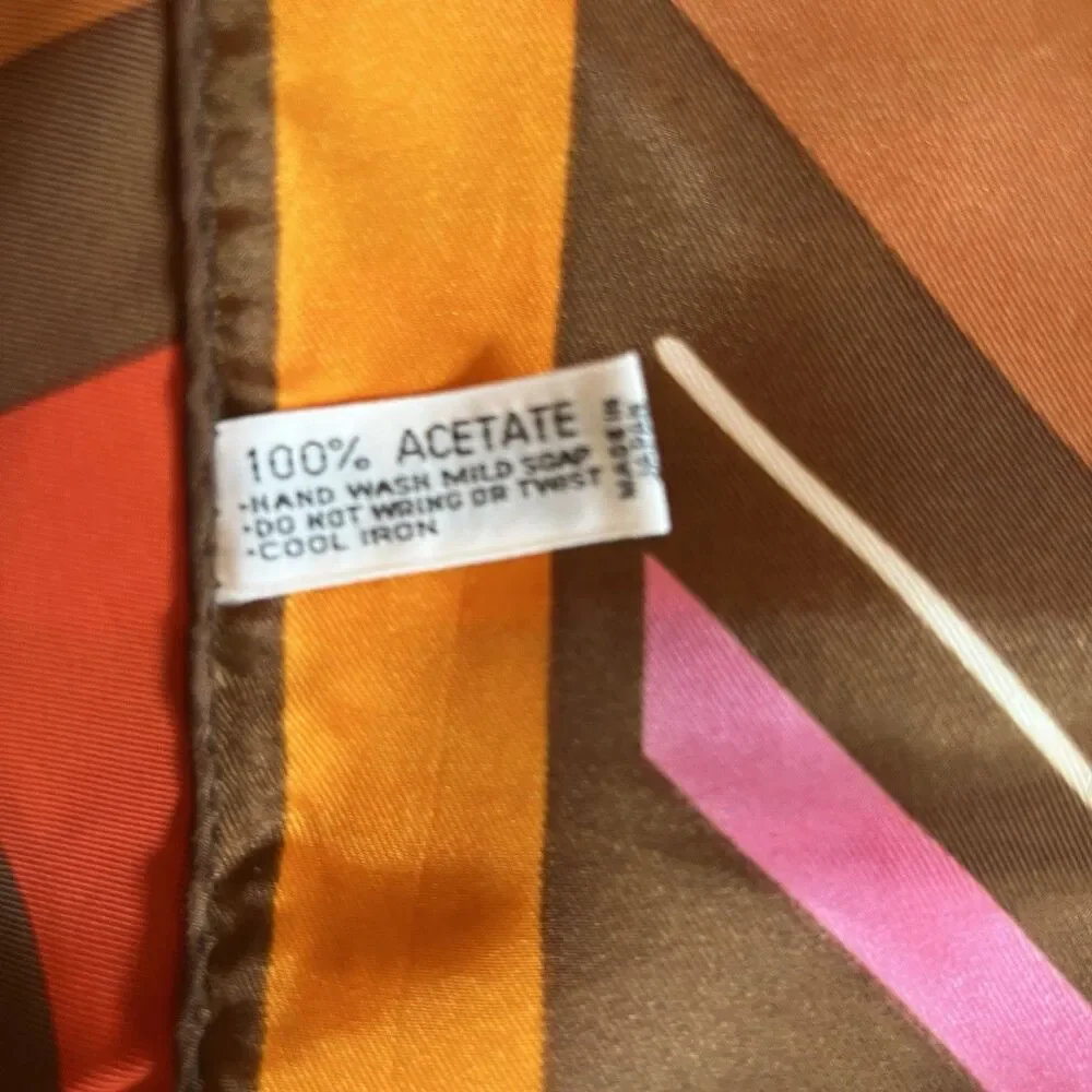 Vtg Totes scarf retro geometric orange brown pink water repellent  26 x 26 sq